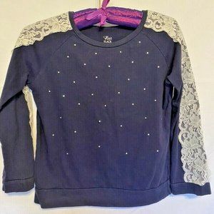 Est.1989 Place ~Dark Blue w/Lace & Studs  100% Cotton Girl Top  ~Size L-10/12